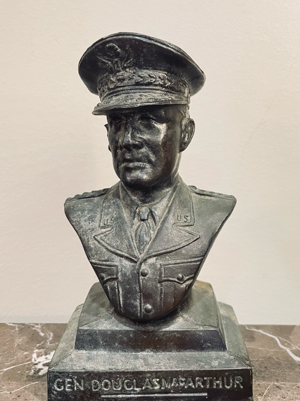 Antique Cast Metal 1942 General Douglas MacArthur Bust Sculpture